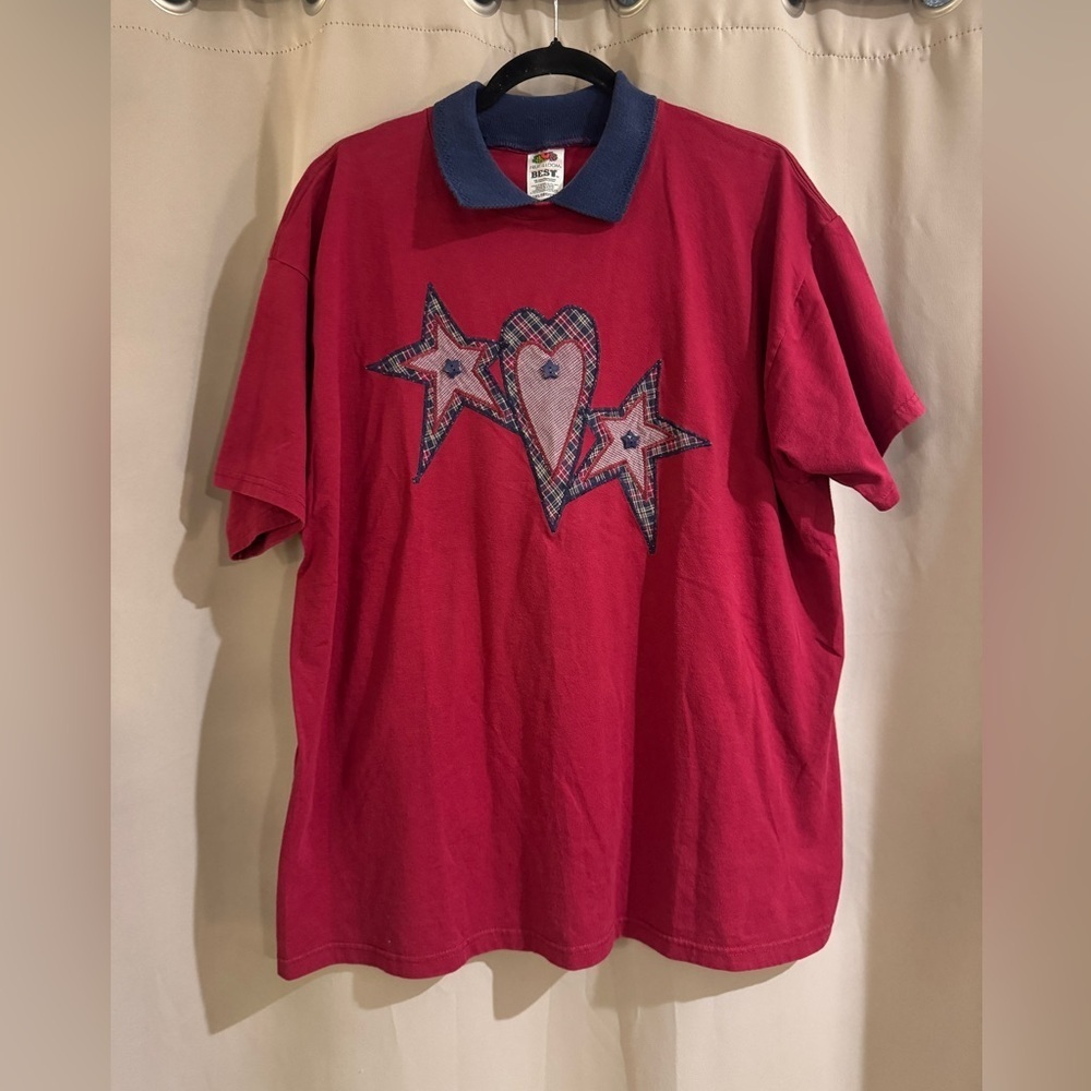 Fruit of the Loom Red  Polo with Heart and Star Design
